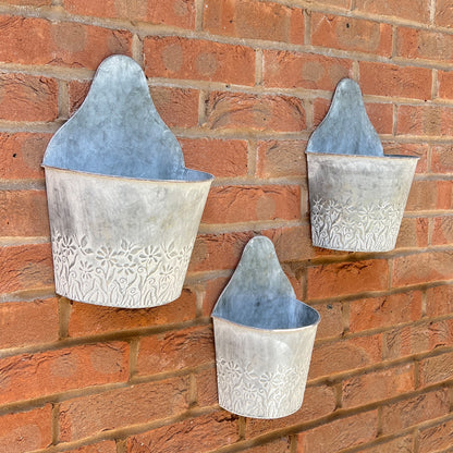 Set of 3 Wall Mounted Floral Garden Planters