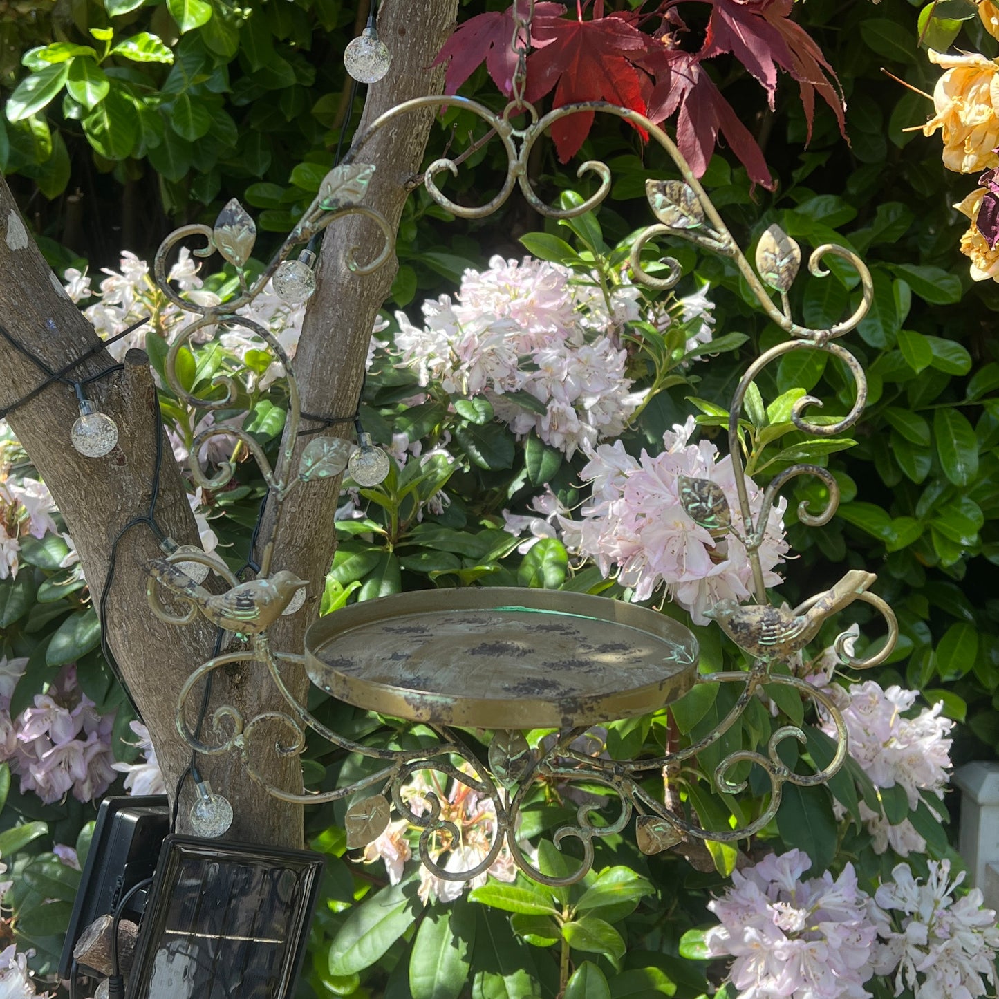 Vintage Hanging Bird Feeder Dish - Birds