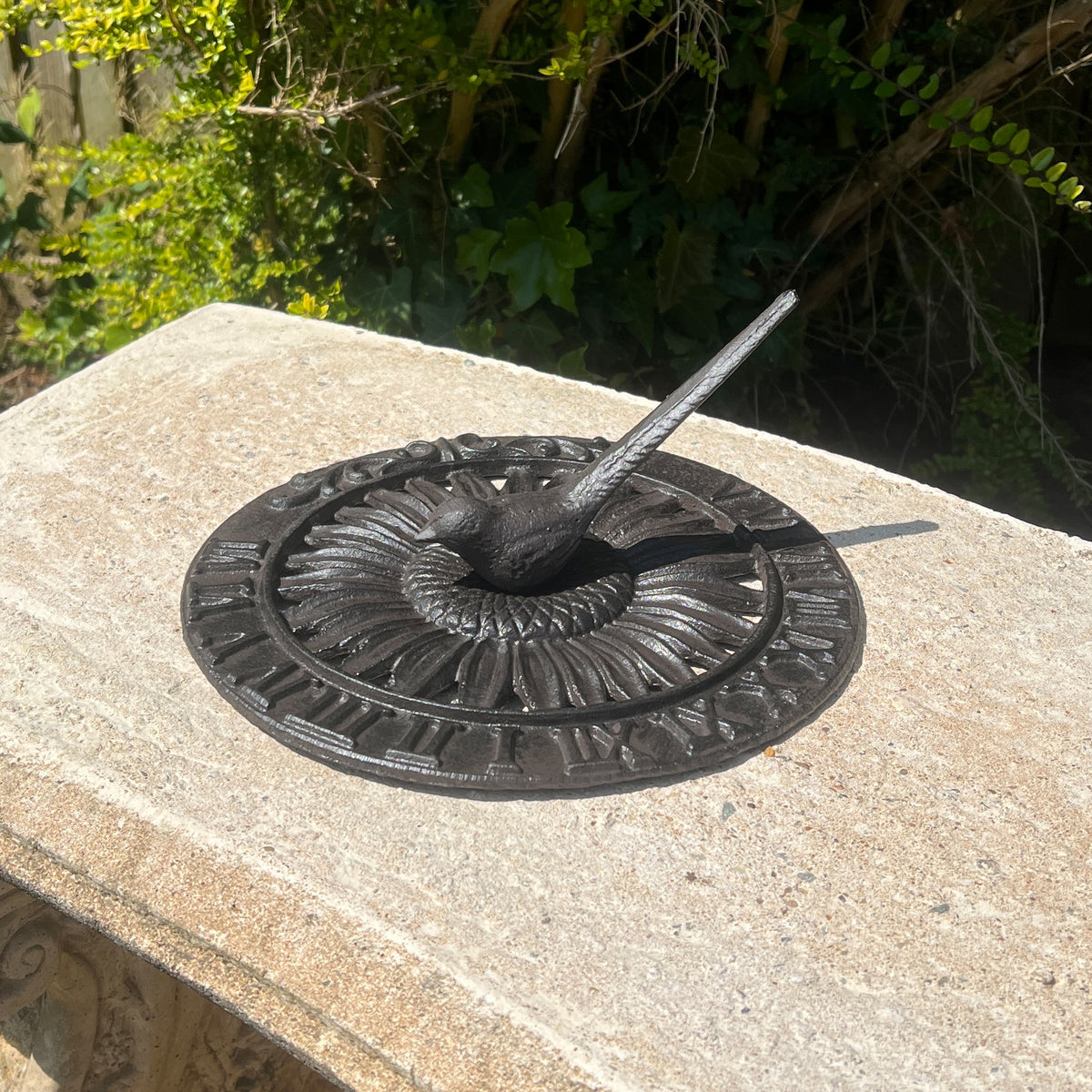 Sundial Assembly Flower Bird Feeder Sunflower & Bird Cast Iron Sundial - 24.5cm Diameter ...