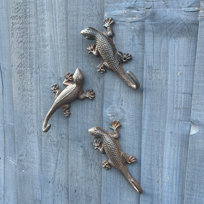 Set of 3 Cast Iron Gecko Wall Decorations