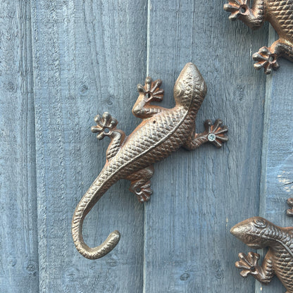 Set of 3 Cast Iron Gecko Wall Decorations