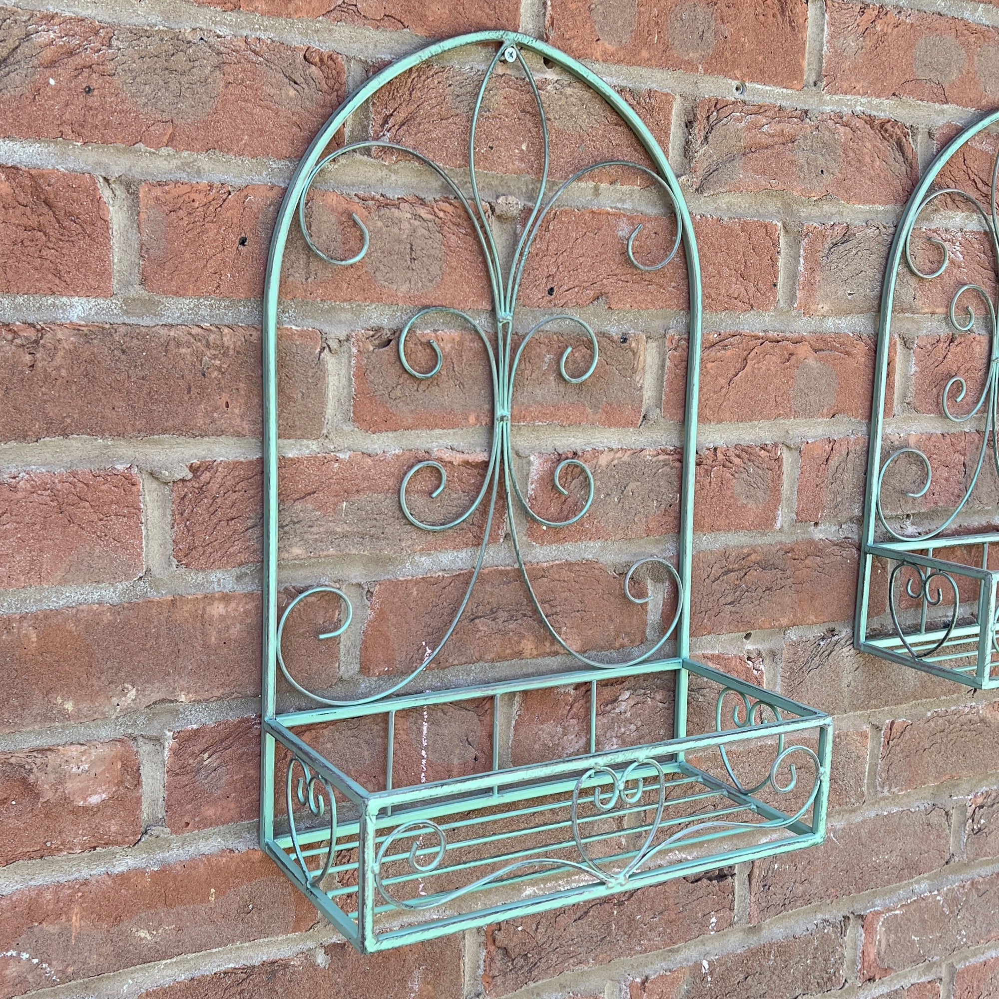Set of 2 Vintage Style Wall Mounted Outdoor Planter Shelves