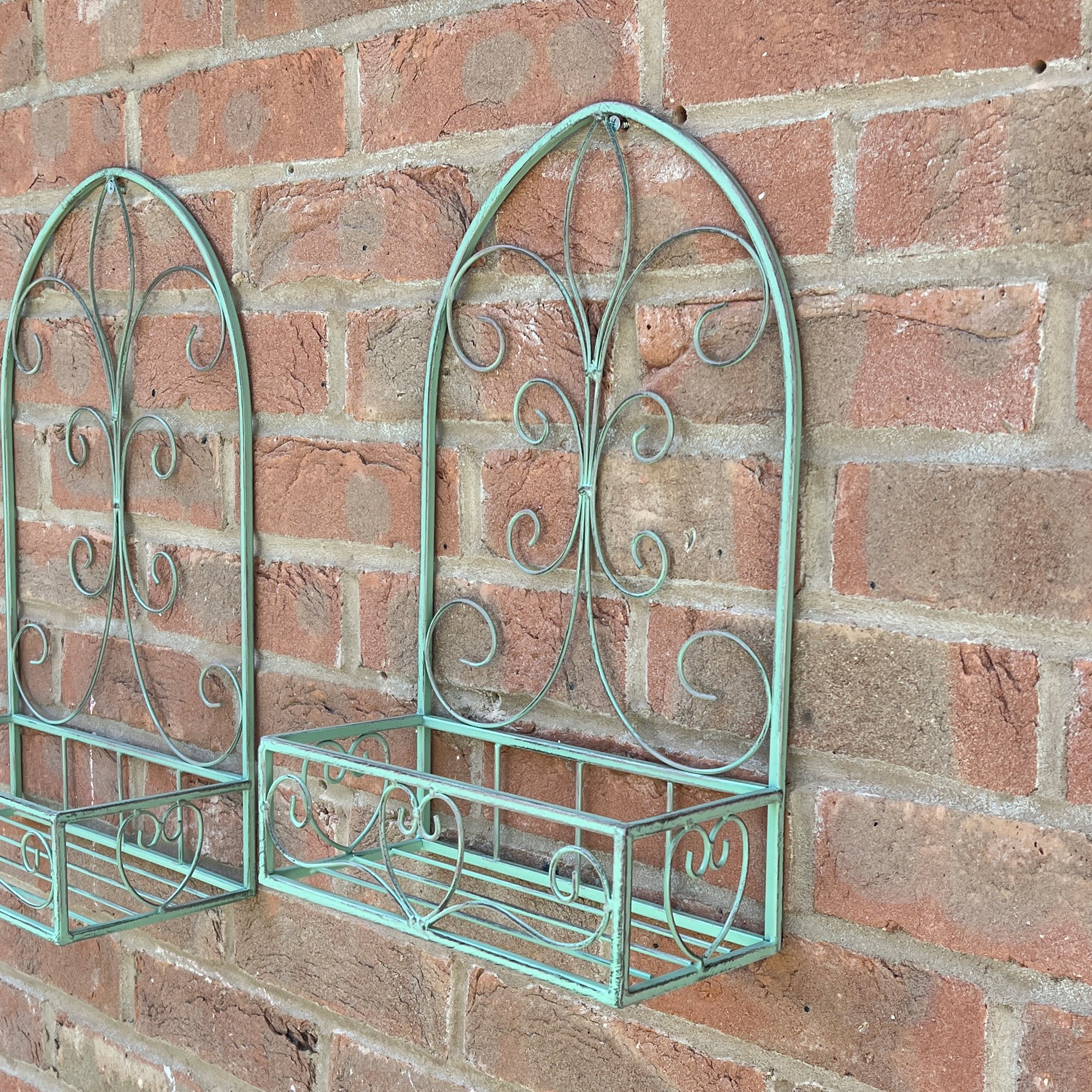 Set of 2 Vintage Style Wall Mounted Outdoor Planter Shelves