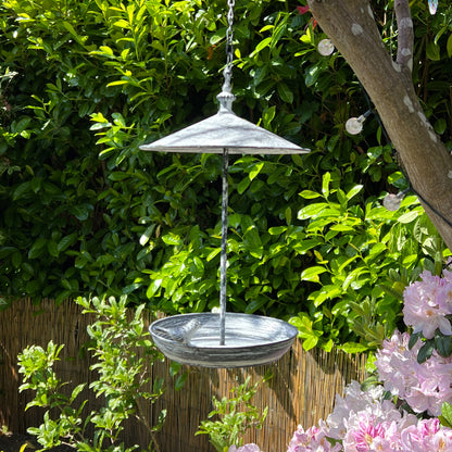 Hanging Bird Feeder - Grey White Washed Finish