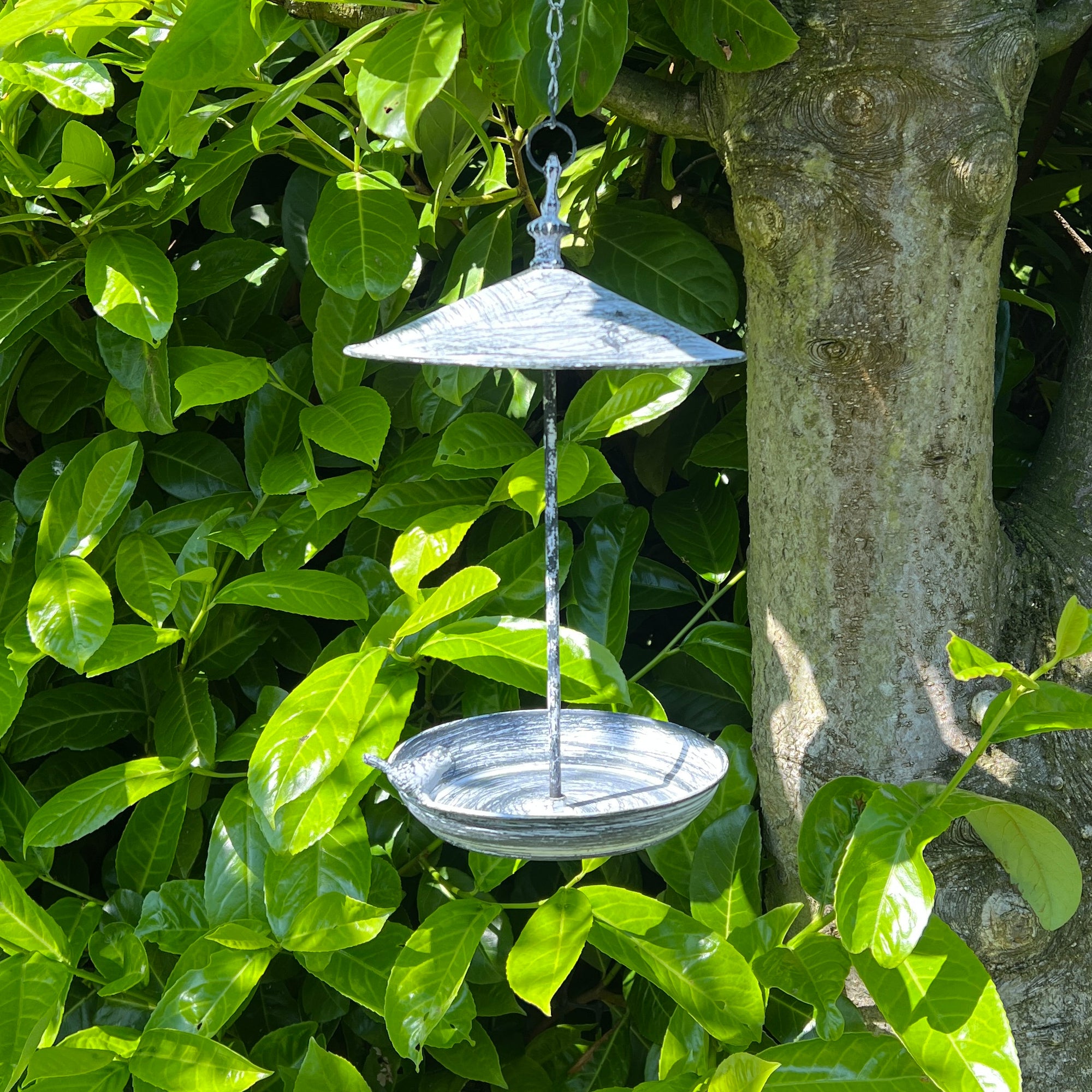 Hanging Bird Feeder - Grey White Washed Finish
