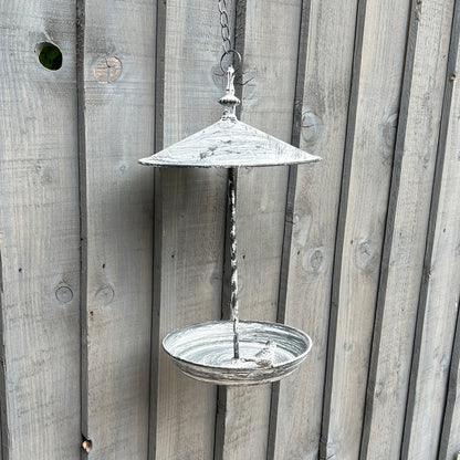 Hanging Bird Feeder - Grey White Washed Finish