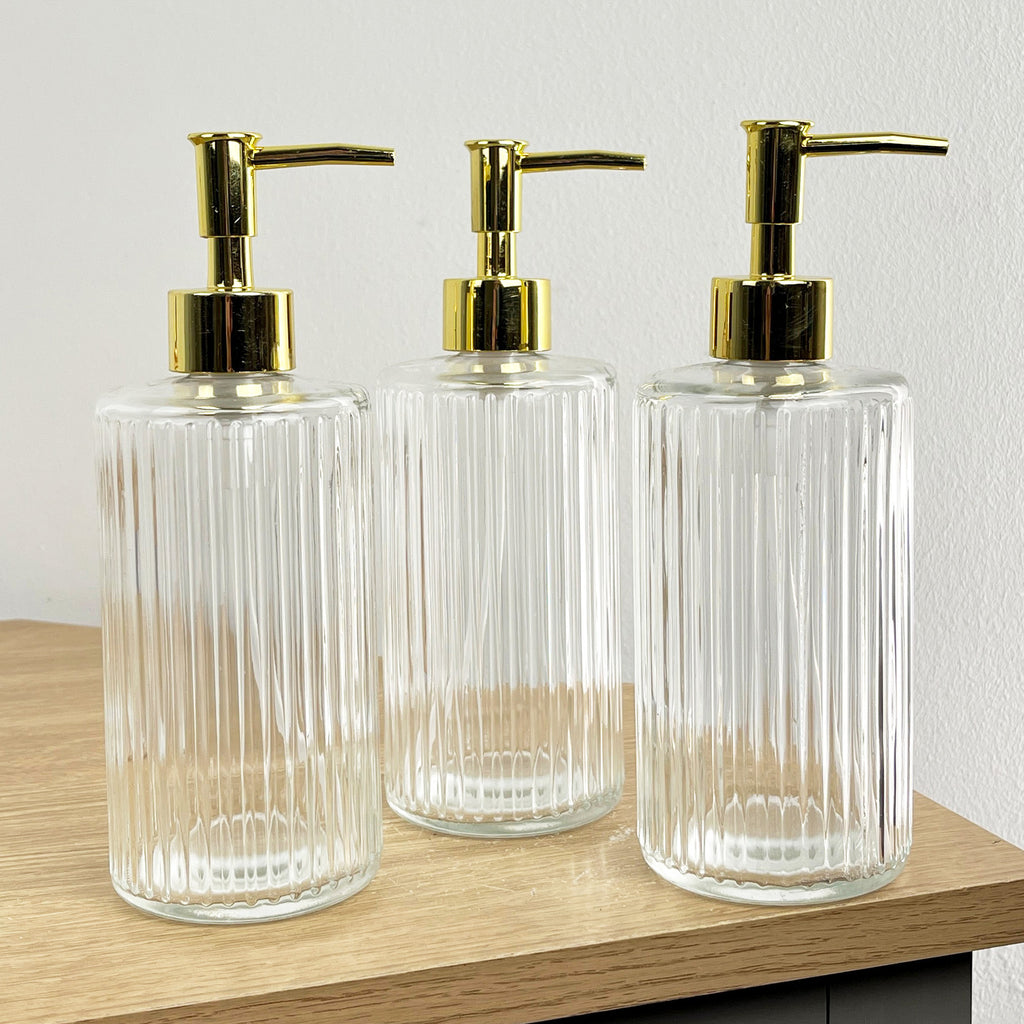 3 x 400ml Glass Lotion Dispenser with Pump - Clear