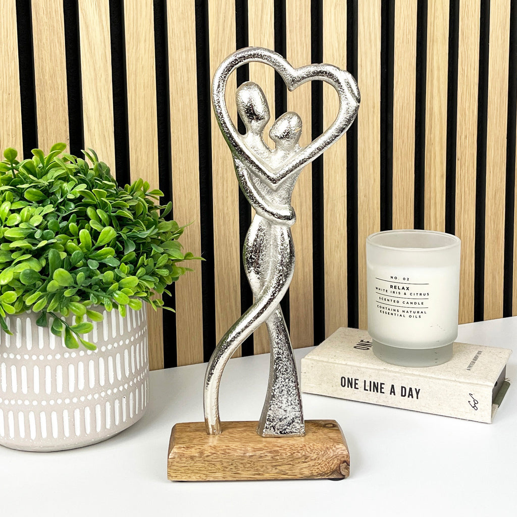 30cm Metal Couple on Wood Ornament