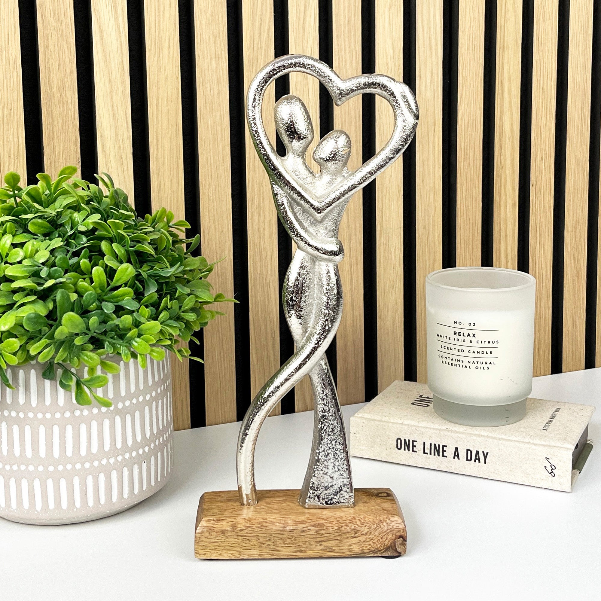 30cm Metal Couple on Wood Ornament