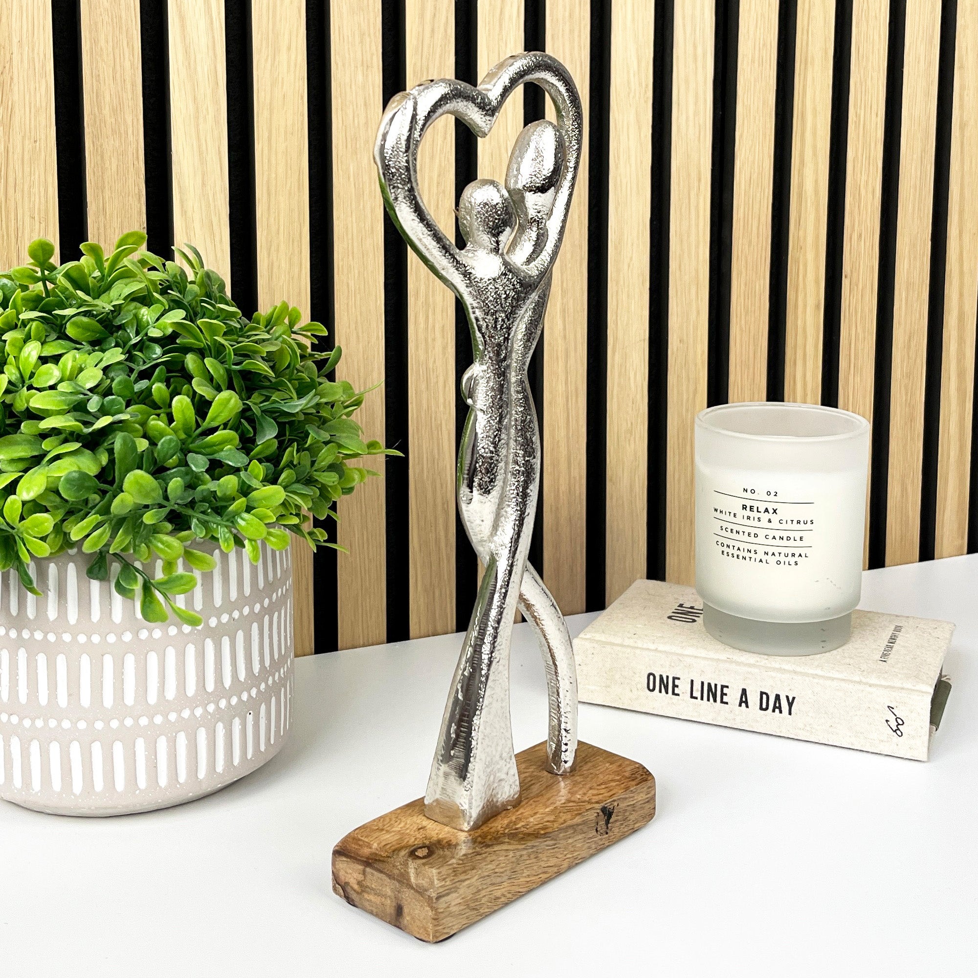 30cm Metal Couple on Wood Ornament