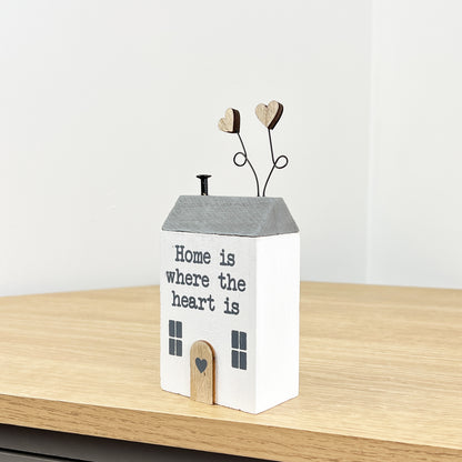 Cute Rustic House Ornament - 'Home Is Where The Heart Is' Sentimental Block / Sign