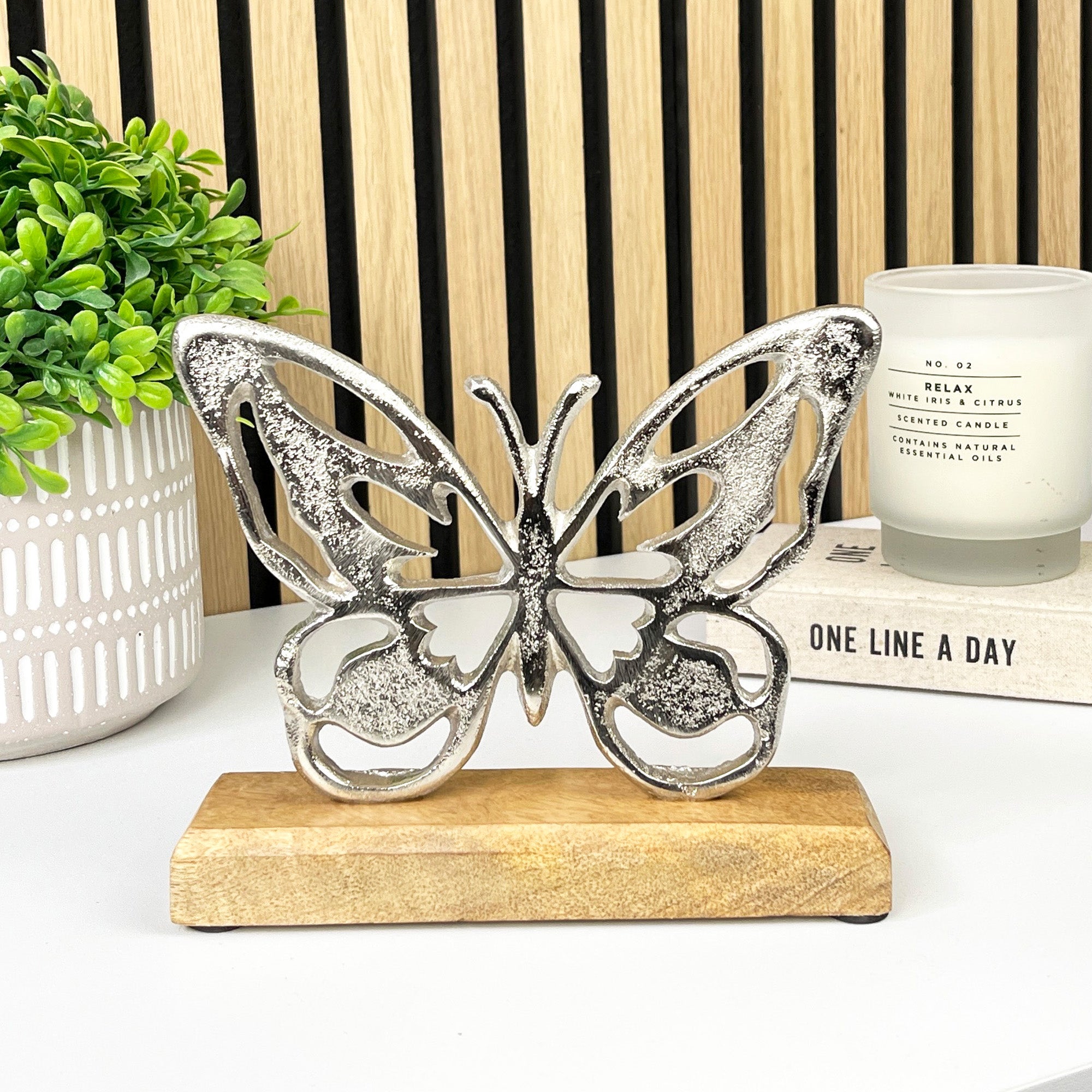 15.5cm Metal Butterfly on Wood Ornament