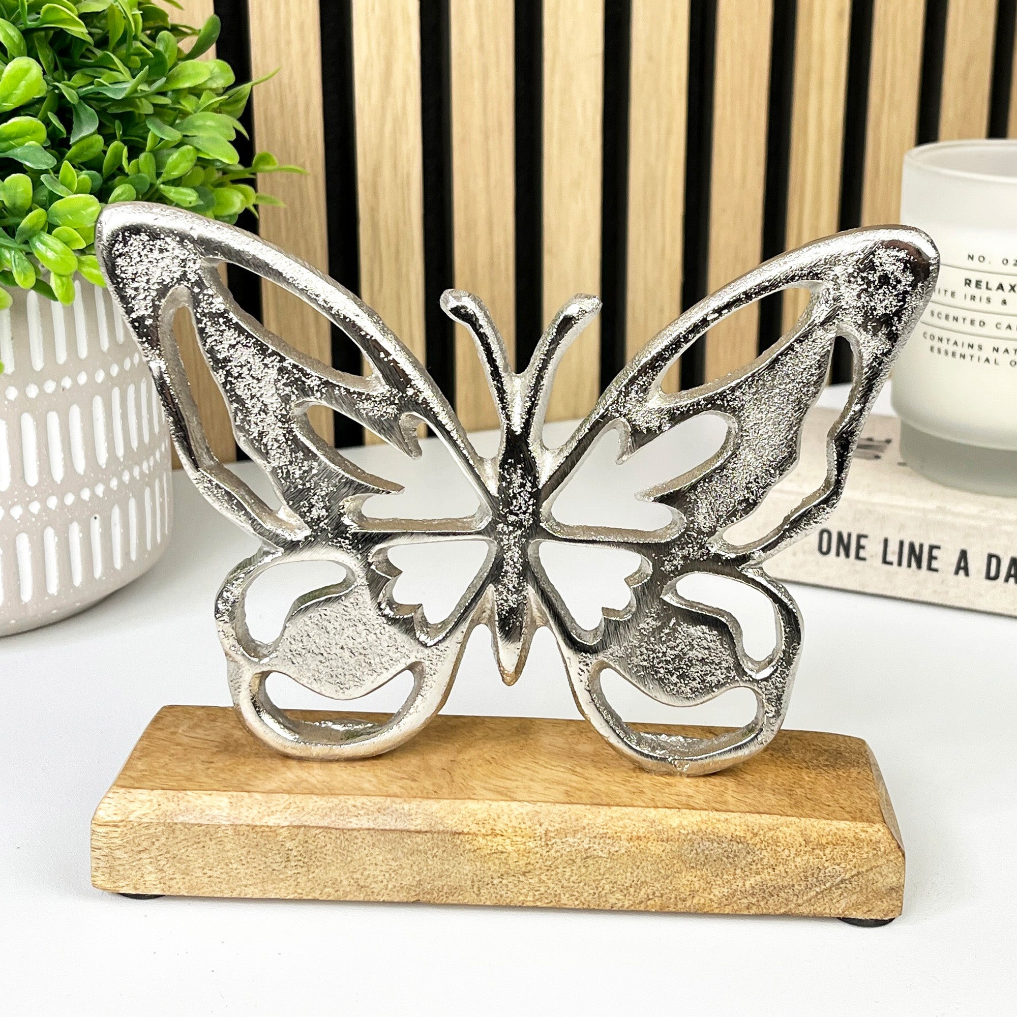15.5cm Metal Butterfly on Wood Ornament