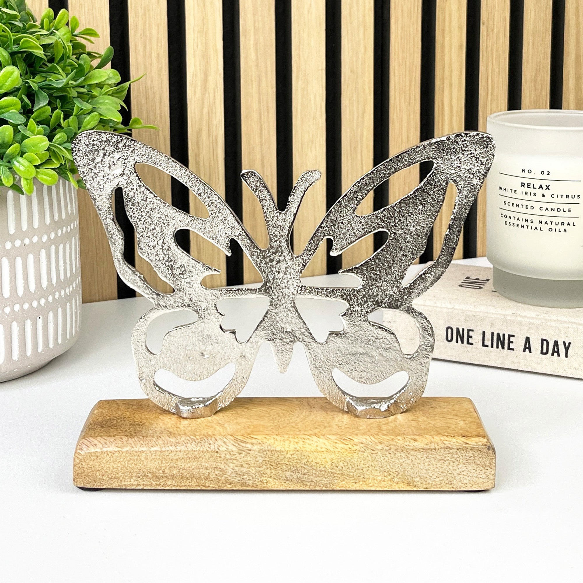 15.5cm Metal Butterfly on Wood Ornament