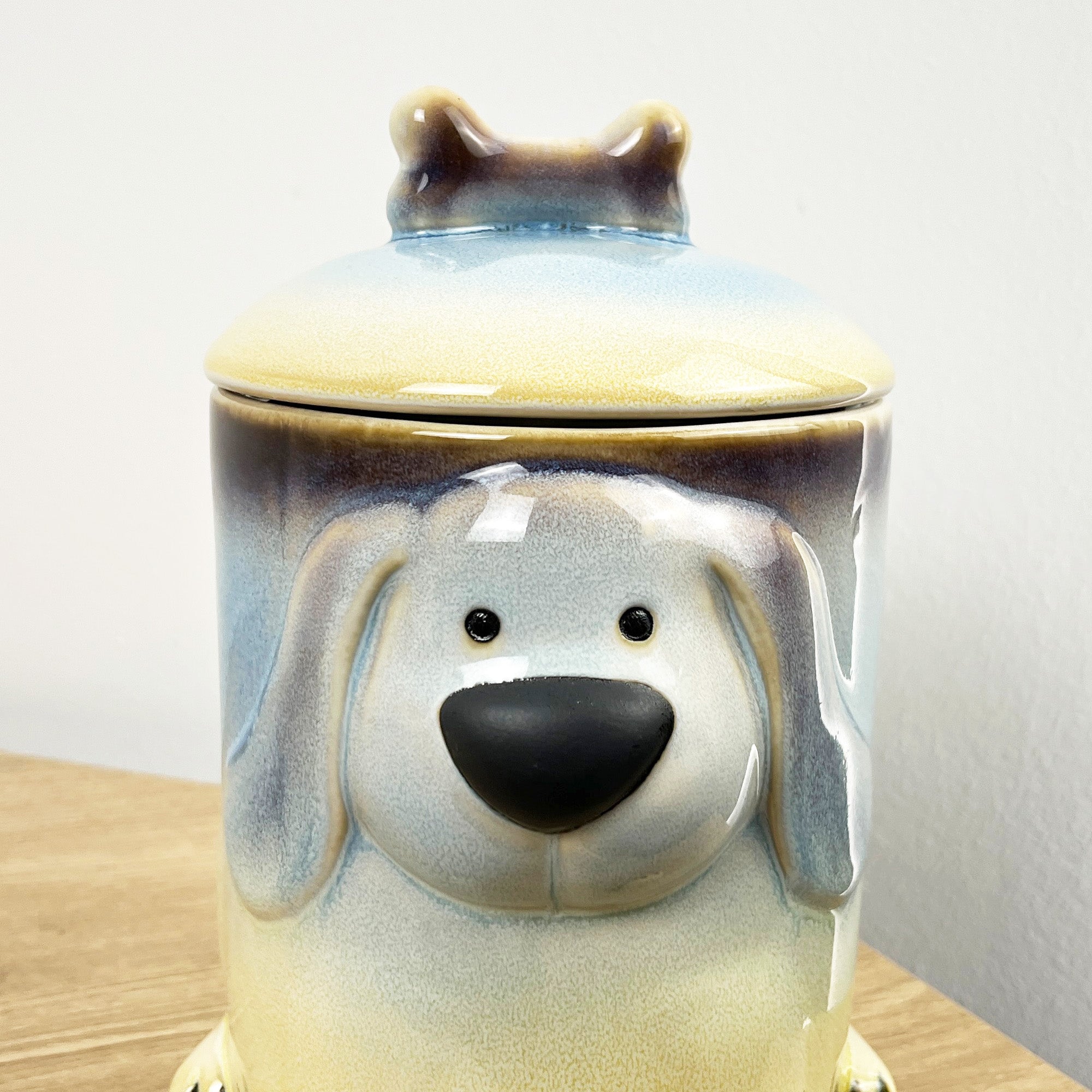 Dog Treat Jar Ceramic - Blue & Yellow