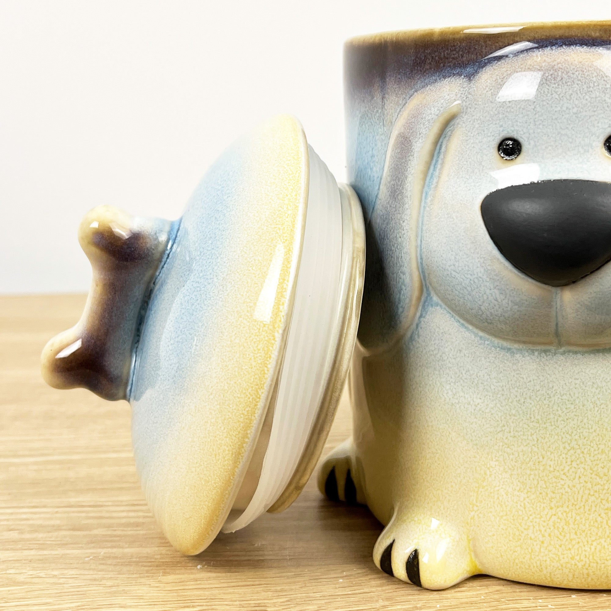Dog Treat Jar Ceramic - Blue & Yellow