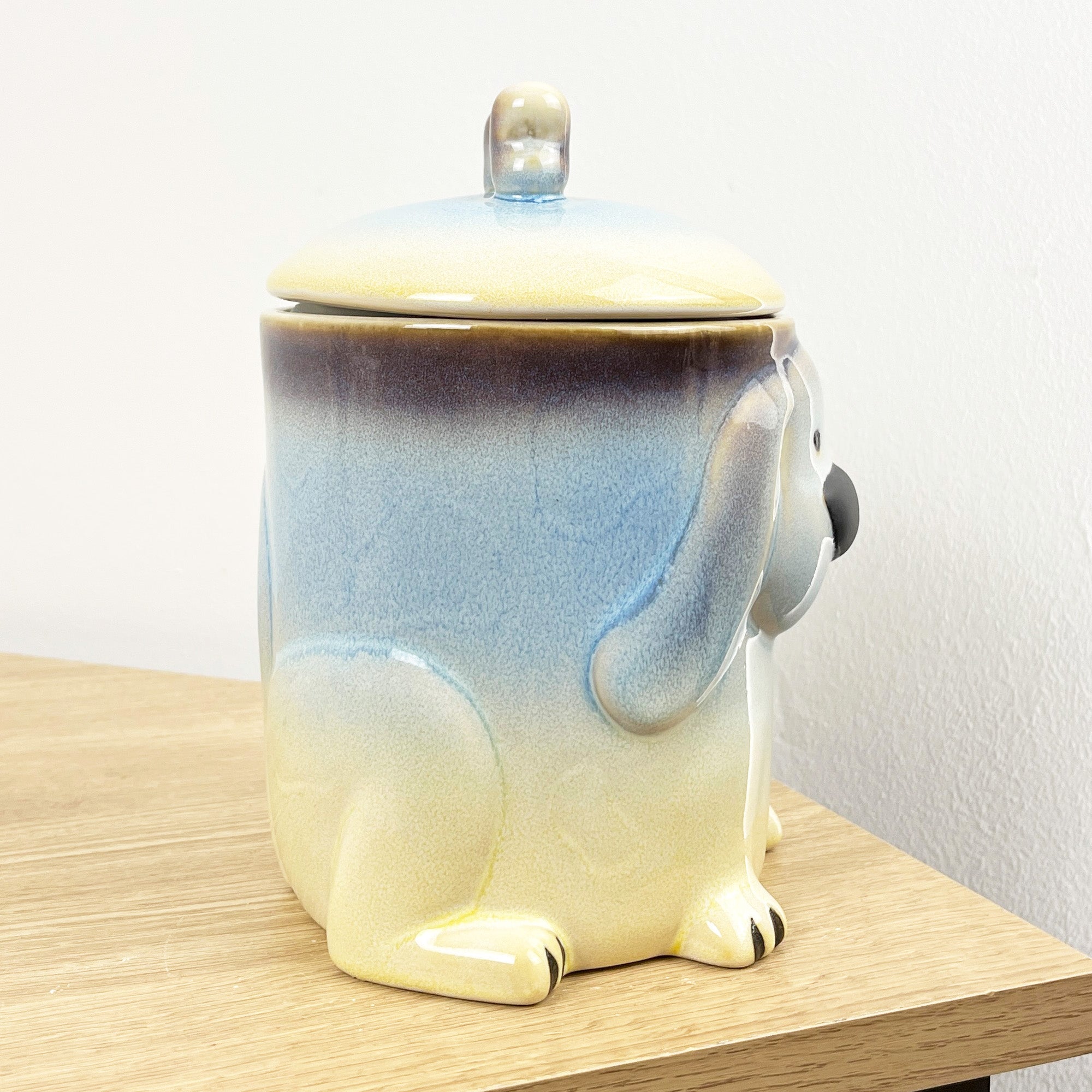 Dog Treat Jar Ceramic - Blue & Yellow