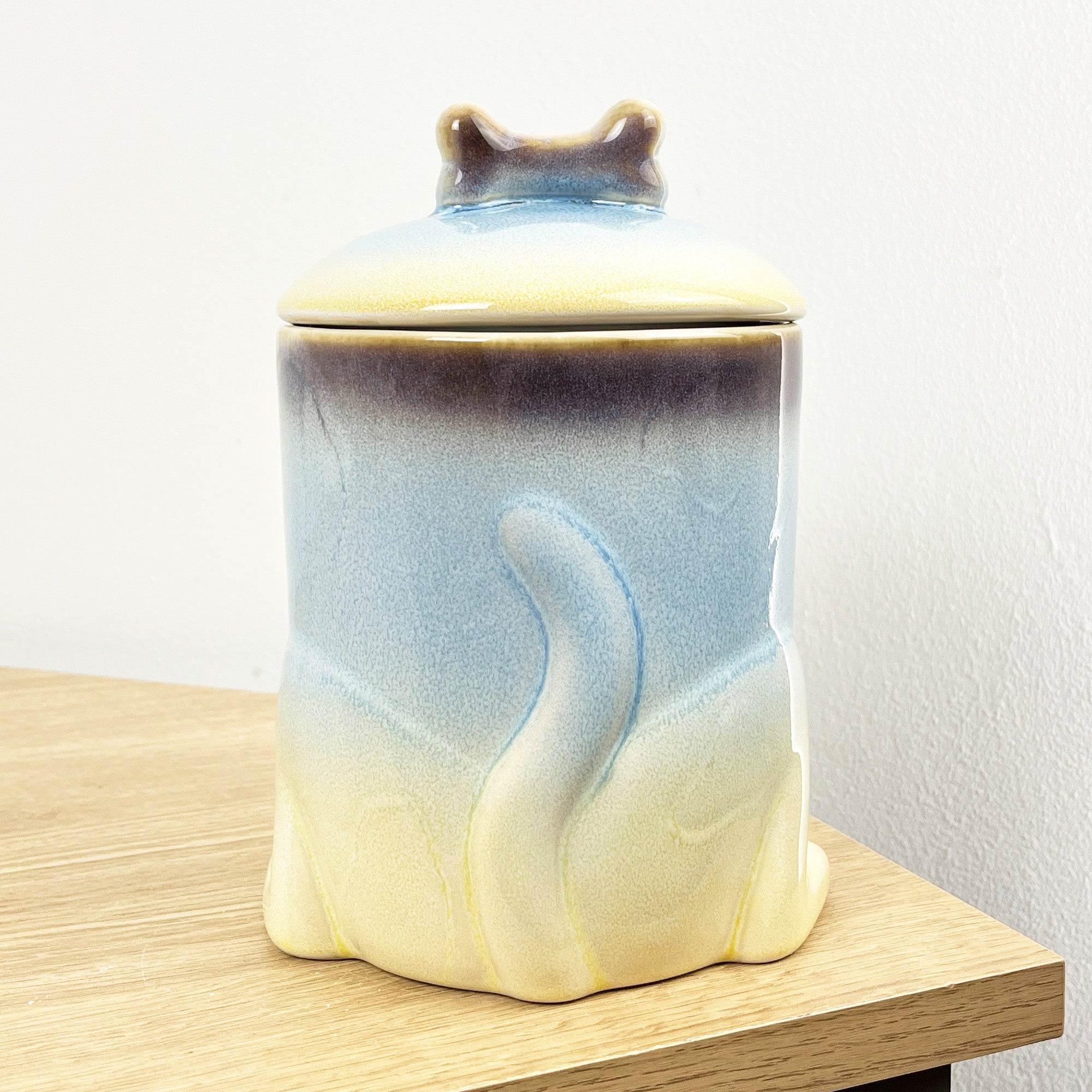 Dog Treat Jar Ceramic - Blue & Yellow