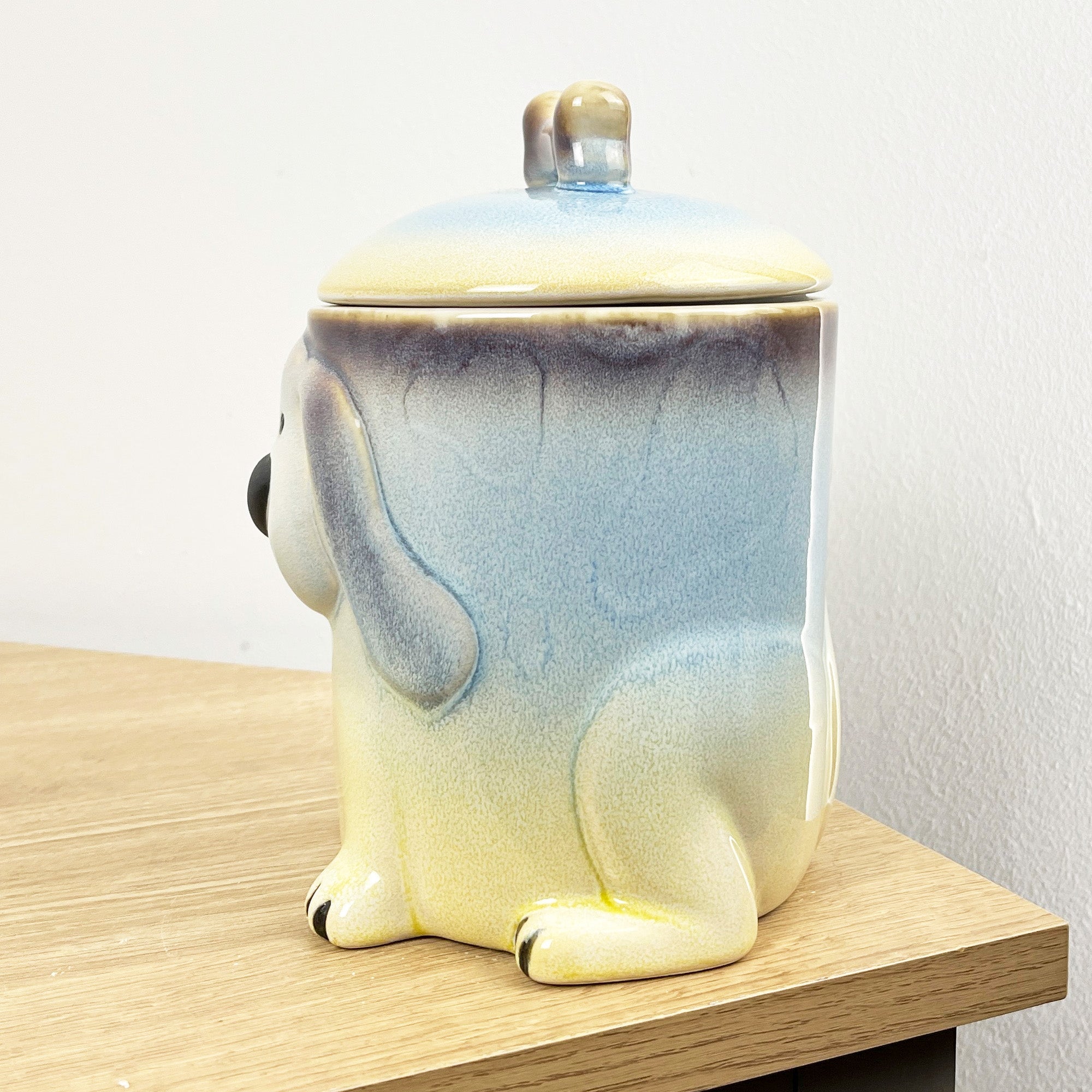 Dog Treat Jar Ceramic - Blue & Yellow