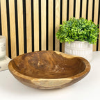 Hand Carved 30cm Round Decorative Bowl - Teak Wood