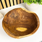 Hand Carved 30cm Round Decorative Bowl - Teak Wood