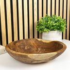 Hand Carved 30cm Round Decorative Bowl - Teak Wood