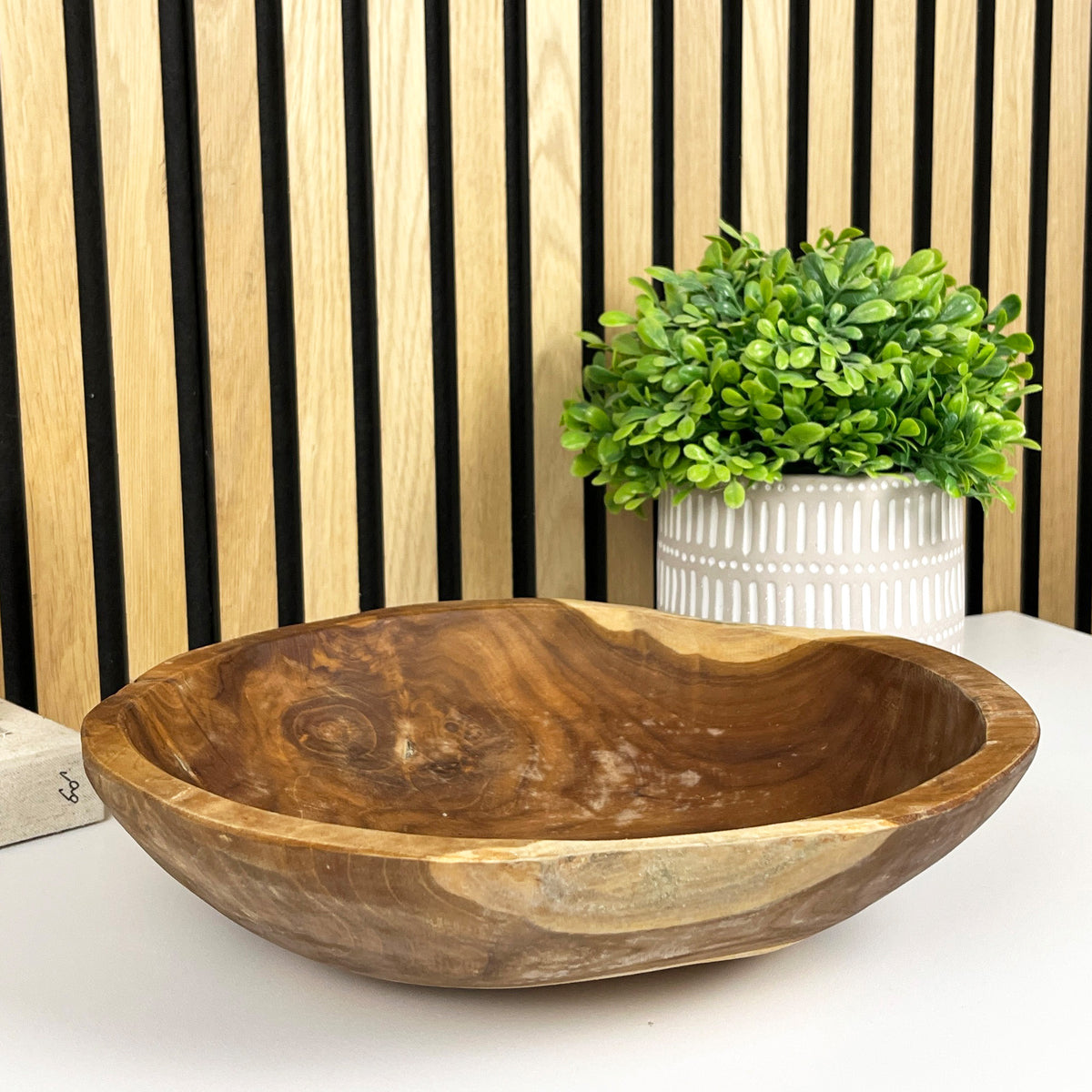Hand Carved 30cm Round Decorative Bowl - Teak Wood