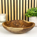 Hand Carved 30cm Round Decorative Bowl - Teak Wood