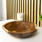 Hand Carved 30cm Round Decorative Bowl - Teak Wood
