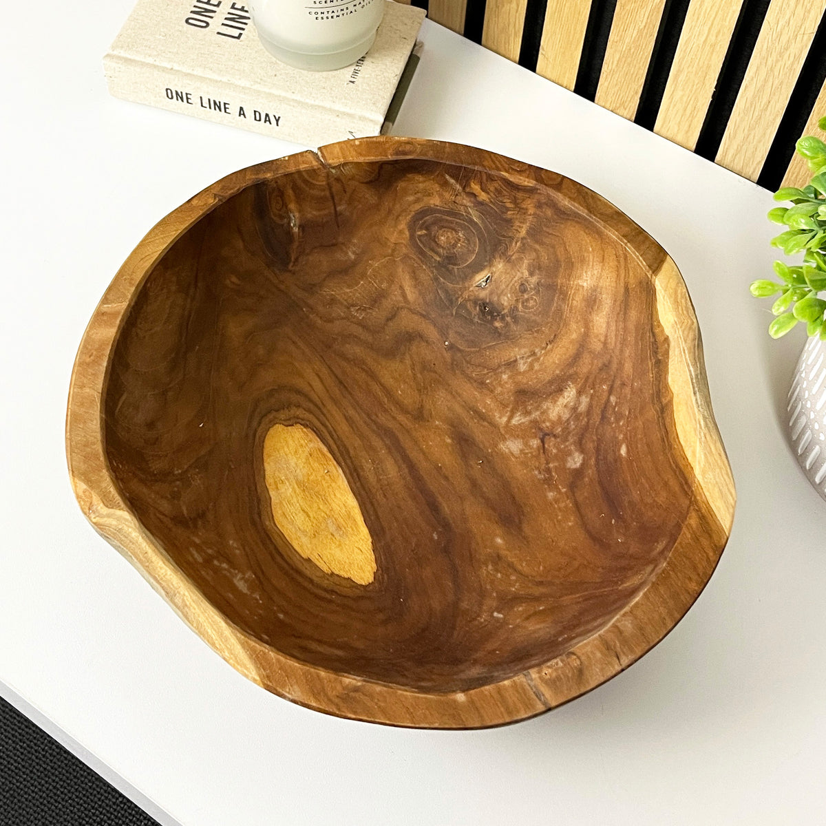 Hand Carved 30cm Round Decorative Bowl - Teak Wood