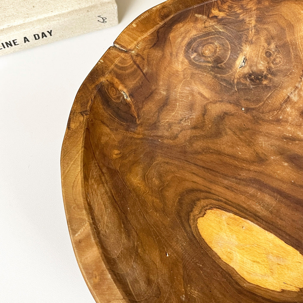 Hand Carved 30cm Round Decorative Bowl - Teak Wood