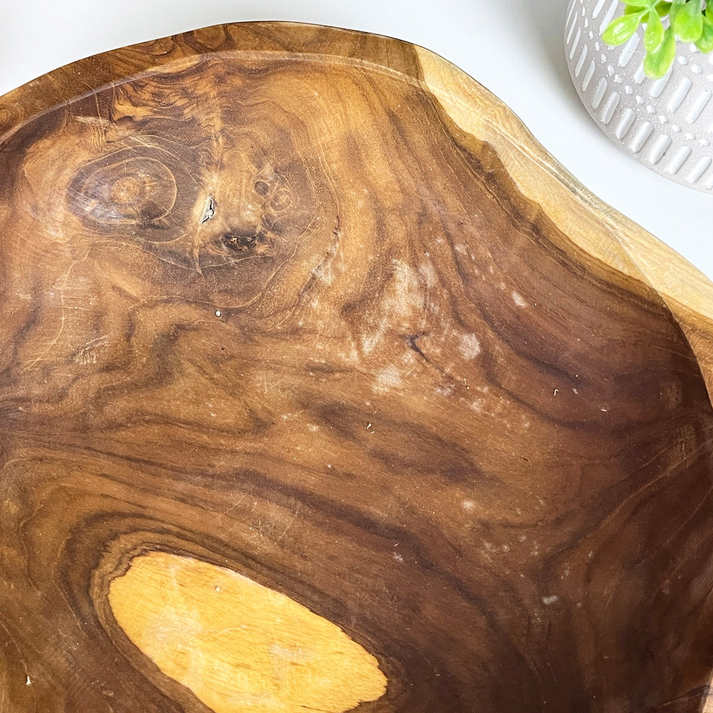 Hand Carved 30cm Round Decorative Bowl - Teak Wood