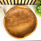 Hand Carved 39cm Large Round Decorative Bowl - Teak Wood