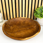 Hand Carved 39cm Large Round Decorative Bowl - Teak Wood