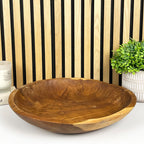 Hand Carved 39cm Large Round Decorative Bowl - Teak Wood
