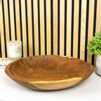 Hand Carved 39cm Large Round Decorative Bowl - Teak Wood