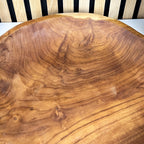 Hand Carved 39cm Large Round Decorative Bowl - Teak Wood