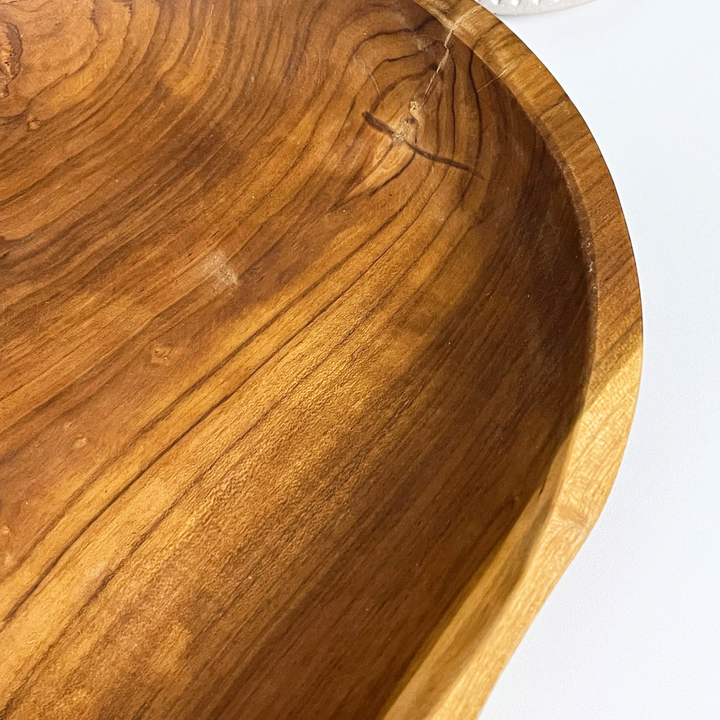 Hand Carved 39cm Large Round Decorative Bowl - Teak Wood