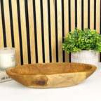 Hand Carved 37.5cm Long Decorative Bowl - Teak Wood