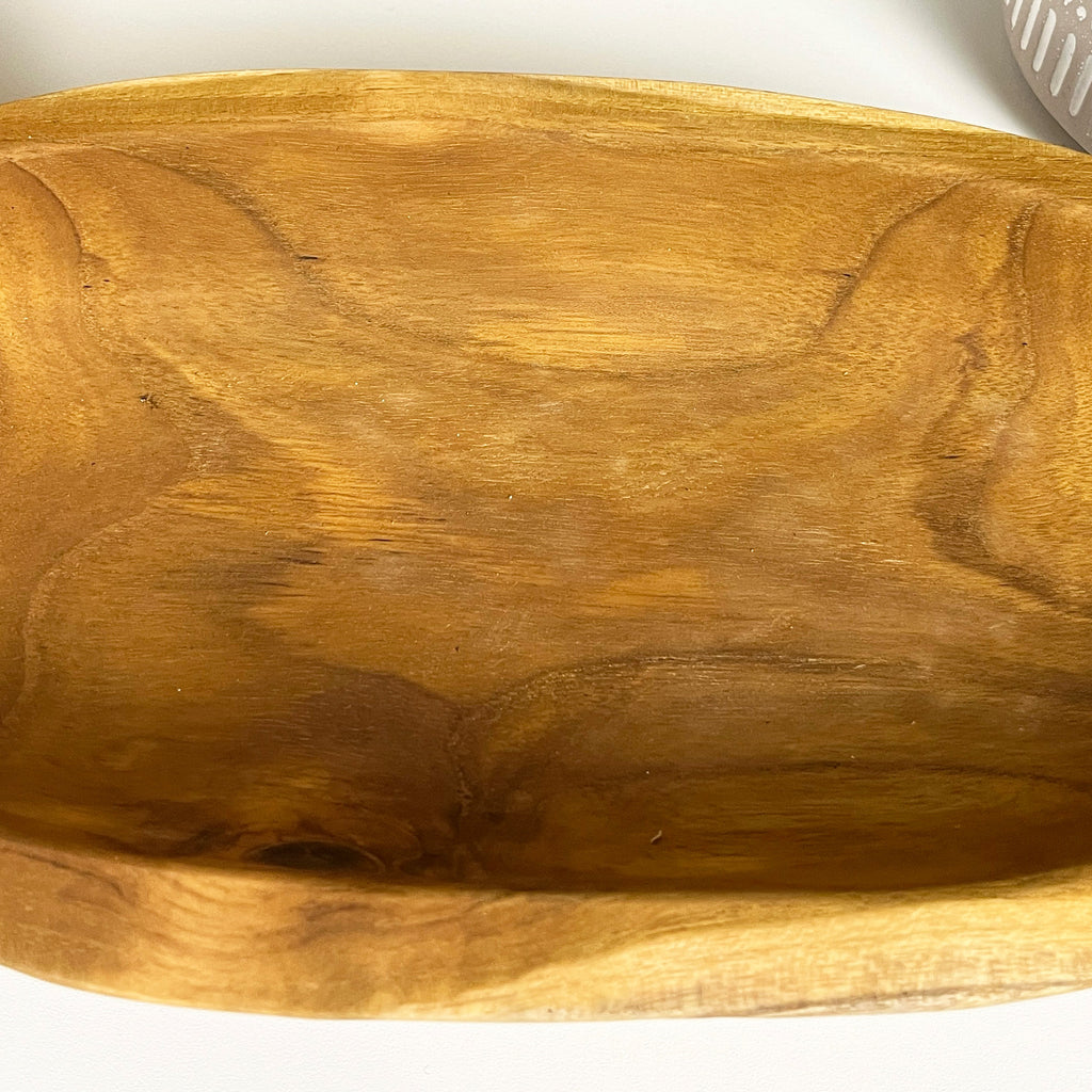 Hand Carved 37.5cm Long Decorative Bowl - Teak Wood
