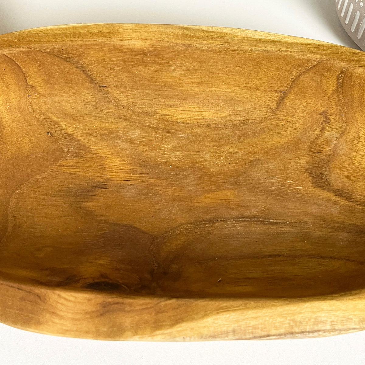 Hand Carved 37.5cm Long Decorative Bowl - Teak Wood
