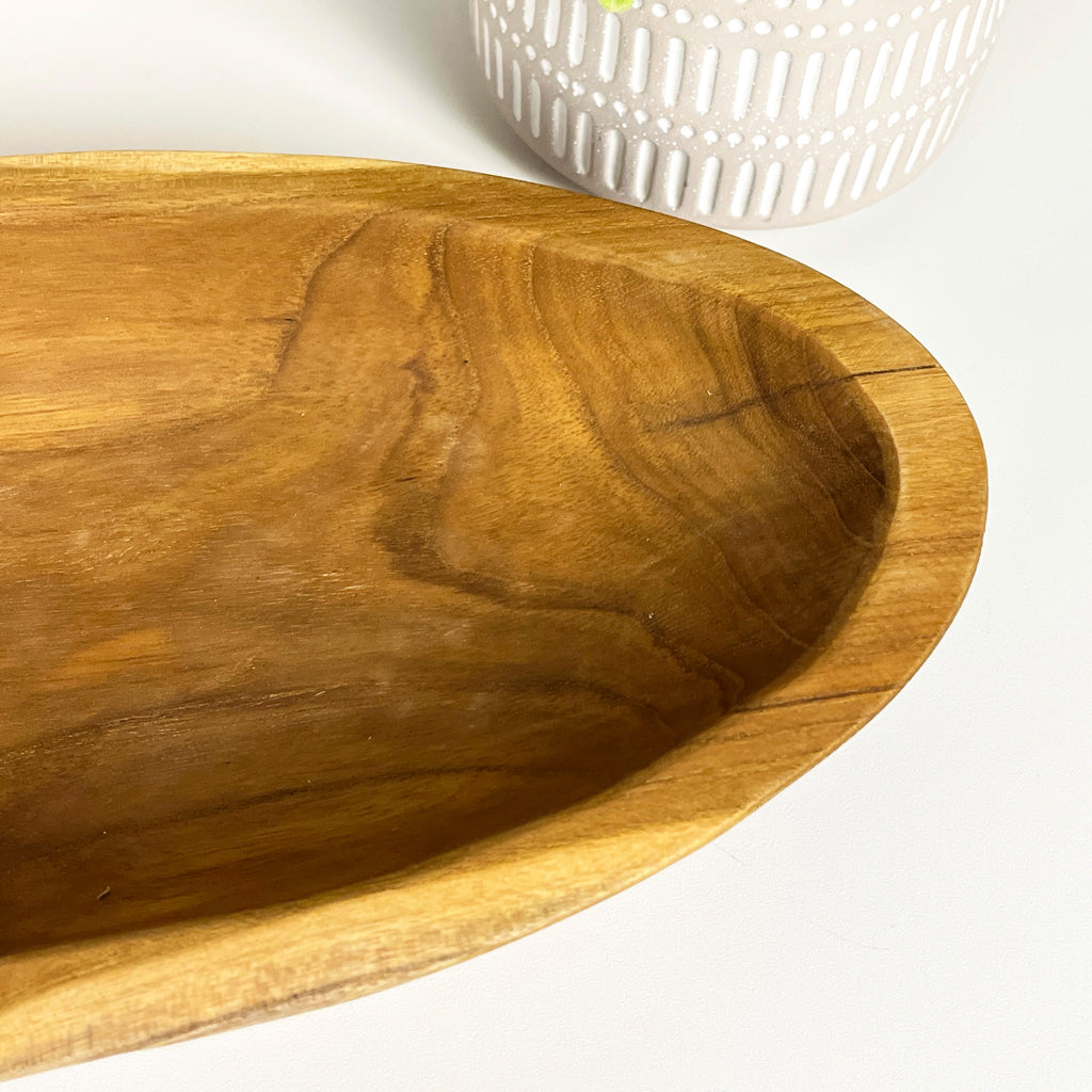 Hand Carved 37.5cm Long Decorative Bowl - Teak Wood