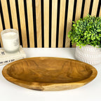 Hand Carved 37.5cm Long Decorative Bowl - Teak Wood