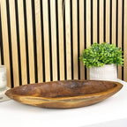 Hand Carved 46.5cm Large Long Decorative Bowl - Teak Wood