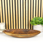 Hand Carved 46.5cm Large Long Decorative Bowl - Teak Wood