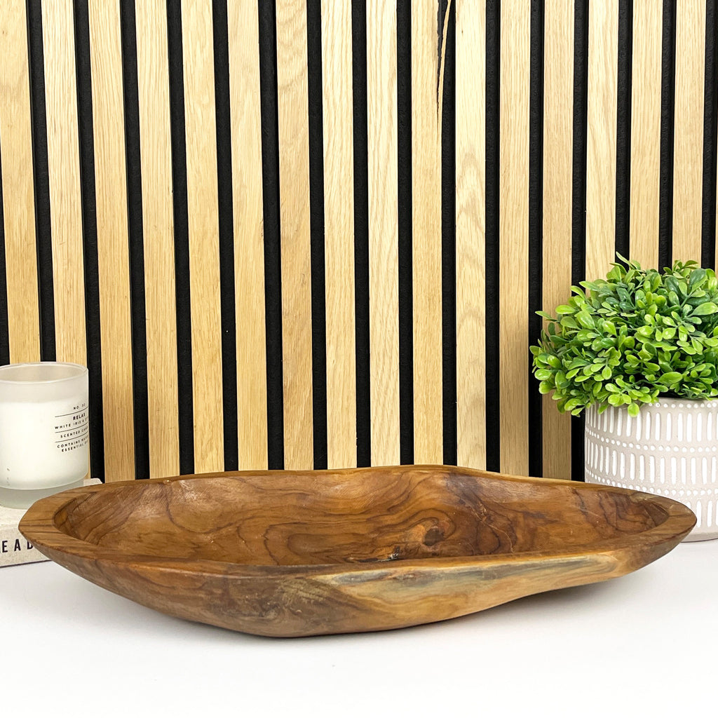 Hand Carved 46.5cm Large Long Decorative Bowl - Teak Wood