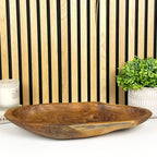 Hand Carved 46.5cm Large Long Decorative Bowl - Teak Wood