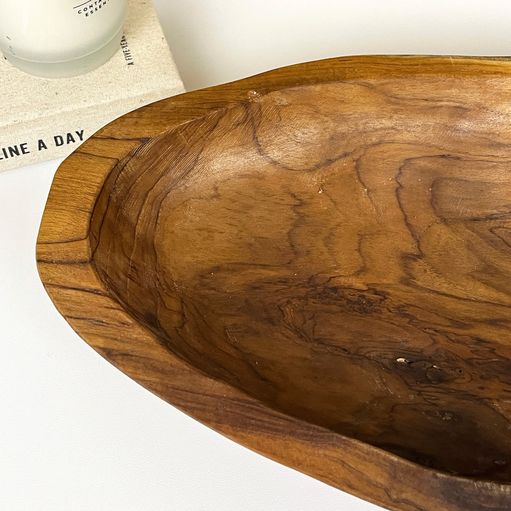 Hand Carved 46.5cm Large Long Decorative Bowl - Teak Wood
