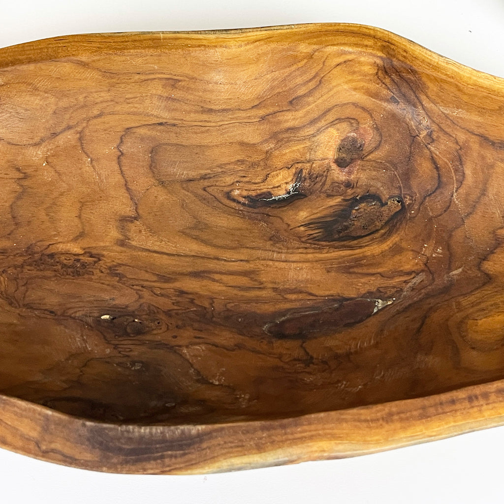 Hand Carved 46.5cm Large Long Decorative Bowl - Teak Wood