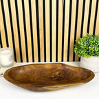 Hand Carved 46.5cm Large Long Decorative Bowl - Teak Wood